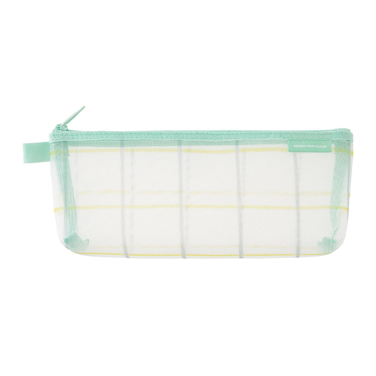 Midori Mesh Pen Case With Gusset Green Check Medium