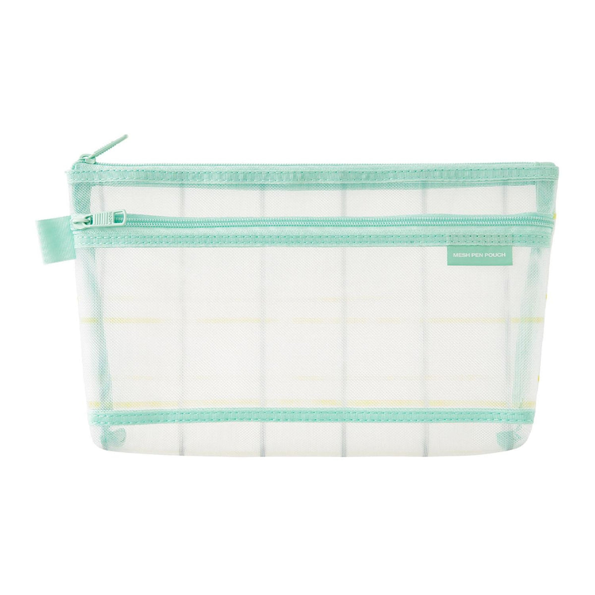 Midori Mesh Pen Case With Gusset Check Green Large