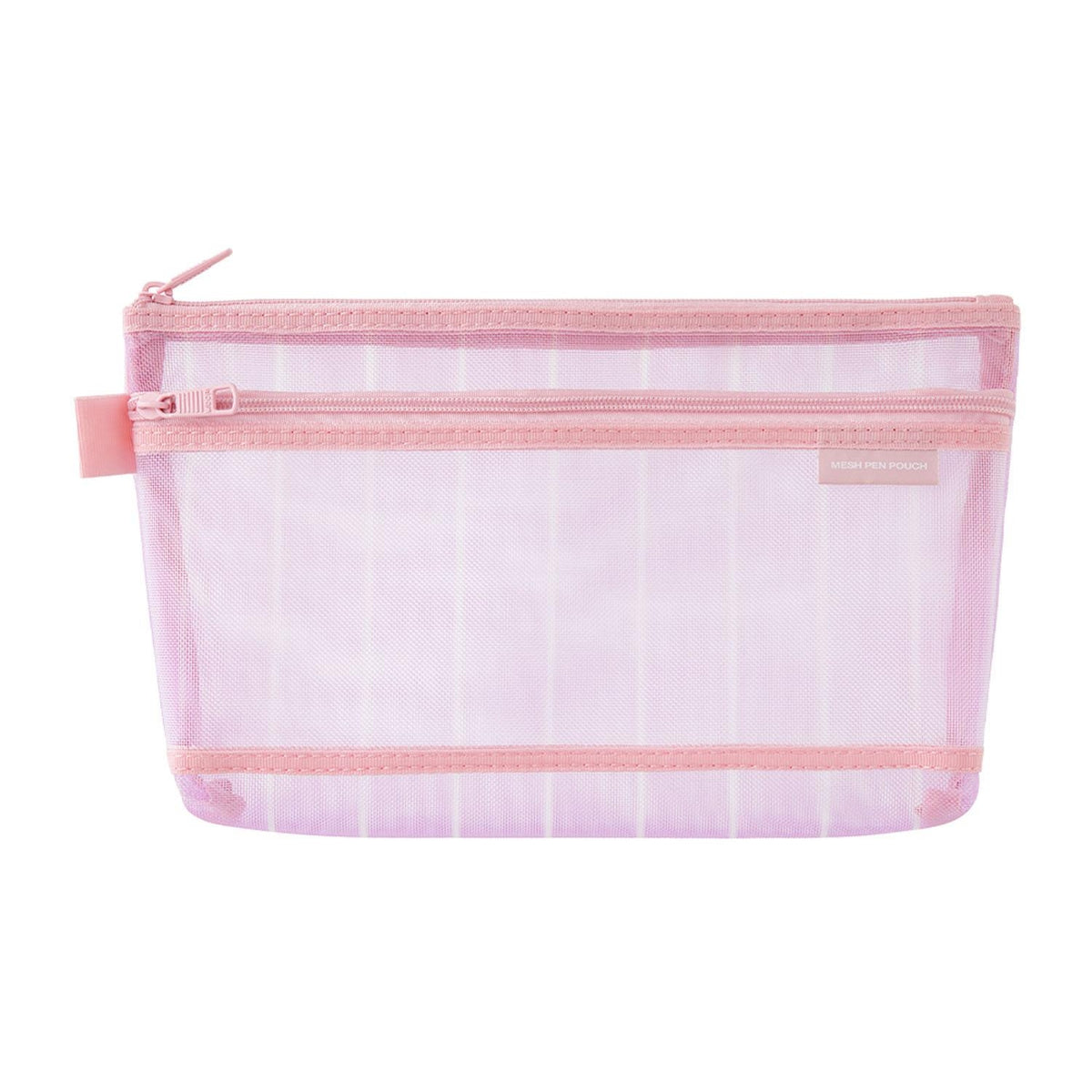 Midori Mesh Pen Case With Gusset Stripe Pink Large