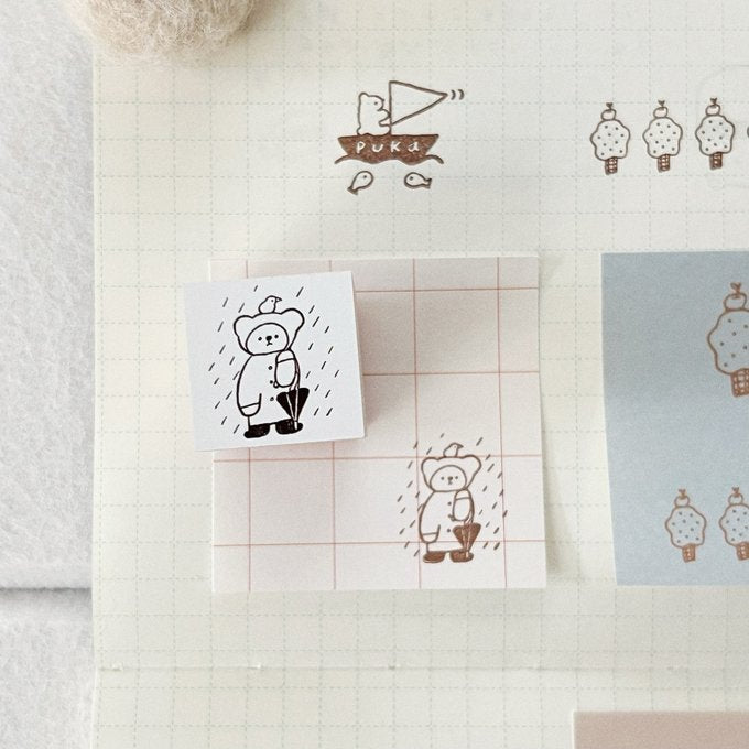 ranmyu Rubber Stamp Raincoat Bear And Little Bird