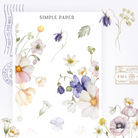 Sticker sheet of scattered wildflower stems including cosmos, anemones, bellflowers, craspedia and pale tulips, Sheet N