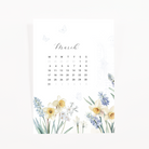 March calendar card with butterflies, daffodils and grape hyacinth, Spring Refresh
