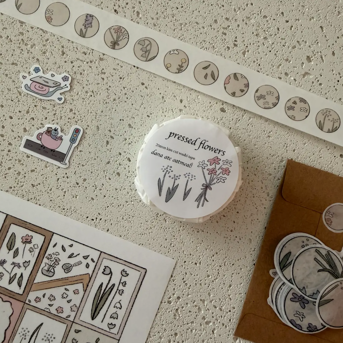 Dana Ate Oatmeal! Pressed Flowers Kiss Cut Washi Tape
