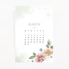 Springbound March 2026 Luxe Journaling Card: March calendar framed with watercolor peonies and bluebells by Simple Paper