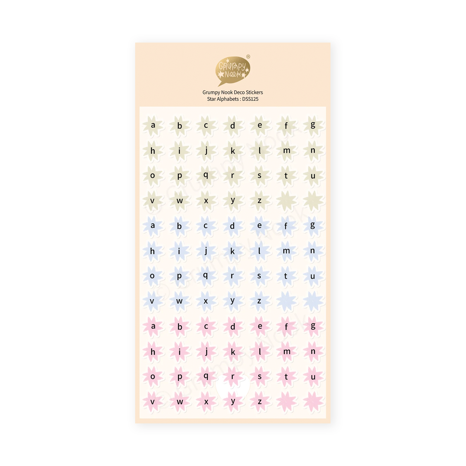 Grumpy Nook Deco Sticker Sheet Star Alphabets