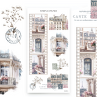 Filmstrip frame stickers with a cat in a window, ornate doors and flower box balconies, Sheet K