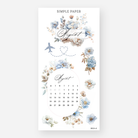 August calendar sticker sheet with blue florals, an airplane and heart shaped flight trail