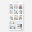 Postage stamp stickers with airplane wings, florals, a city skyline and luggage, August 2024 Sheet I