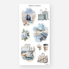 Passport, luggage, hydrangea, packed suitcase, coffee cup and duffel bag stickers, August 2024 Sheet K