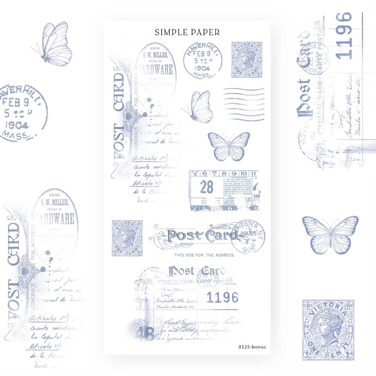 Vintage postal stickers with postage stamps, postmarks and butterflies, Spring Refresh Bonus Sheet