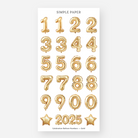 Gold balloon-style numbers 0 to 9 with star balloons and a 2025 balloon