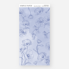 Cornflower blue line art poppy stems on a watercolor wash, easy-tear washi sheet