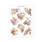 Sticker sheet of pink and peach rose bouquets with white anemones and autumn leaves, Fall in Love Sheet A