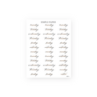 Cursive script days of the week planner stickers with a peach shadow and a notes label, Fall in Love Sheet C