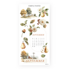September calendar stickers with dahlia flowers, a pear, and a farmhouse with a windmill, Sheet D