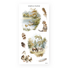 Pond and pasture stickers with a duck family, feathers, a tabby cat, and grazing horses, Sheet L