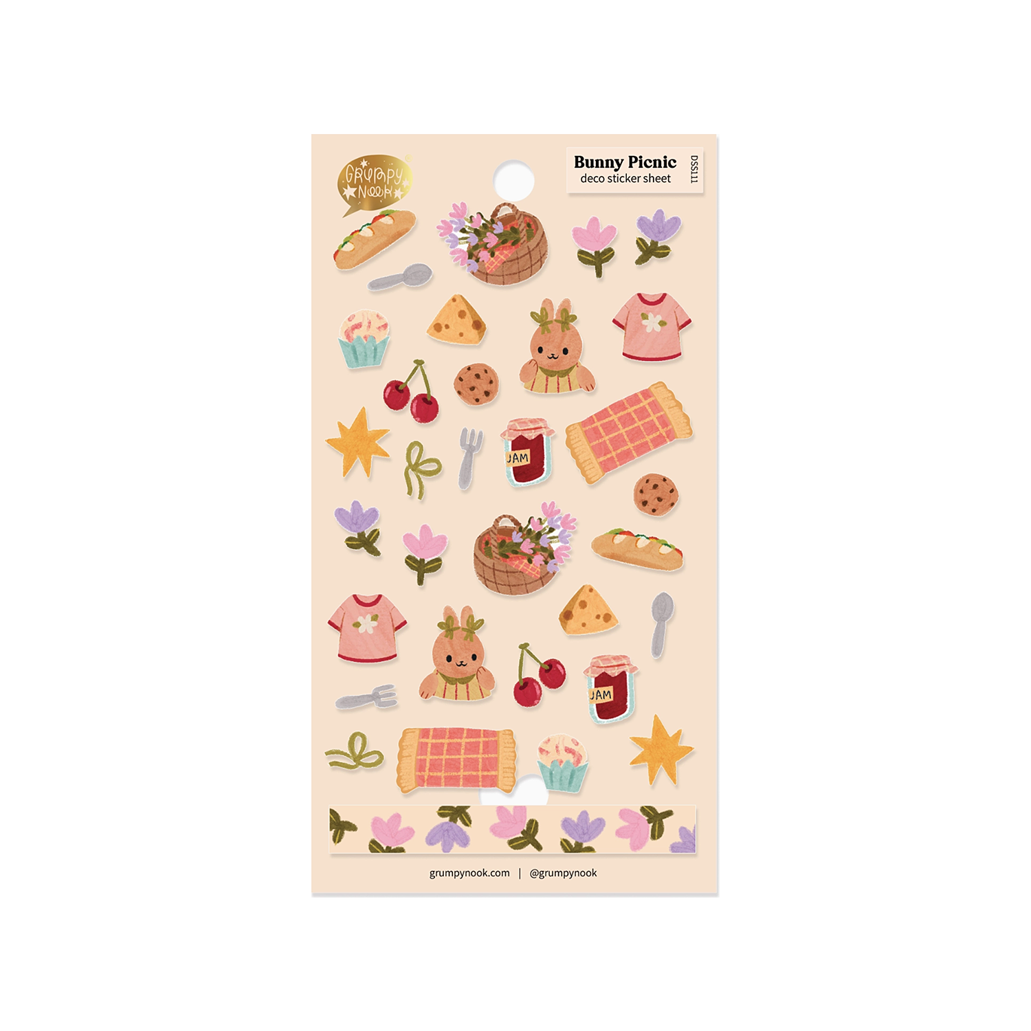 Grumpy Nook Deco Sticker Sheet Bunny Picnic