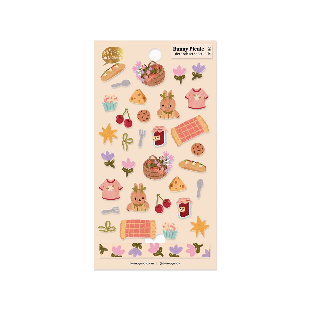 Grumpy Nook Deco Sticker Sheet Bunny Picnic