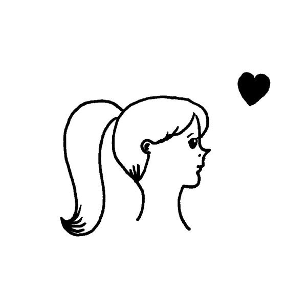 JIZAI COMBI clear stamp ponytail edition by mizushima, transparent character stamp with ponytail hairstyle accessory.