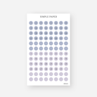 Periwinkle and lavender date dot stickers numbered 1 to 31 with blank dots, July 2024 Sheet H