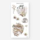 Cottagecore sticker sheet with ducklings in a sink, a floral teacup, and laundry on a line, July 2024 Sheet M