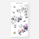 Trailing blackberry vine stickers with soft daisies and a faded script overlay, July 2024 Sheet N