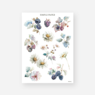 Blackberry branches and white daisies with soft watercolor leaves, July 2024 Sheet B