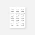 Black script days of the week planner stickers with notes labels, July 2024 Sheet C