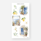 Blue door stickers with lemon trees and a coastal balcony window view, June 2024 Sheet M
