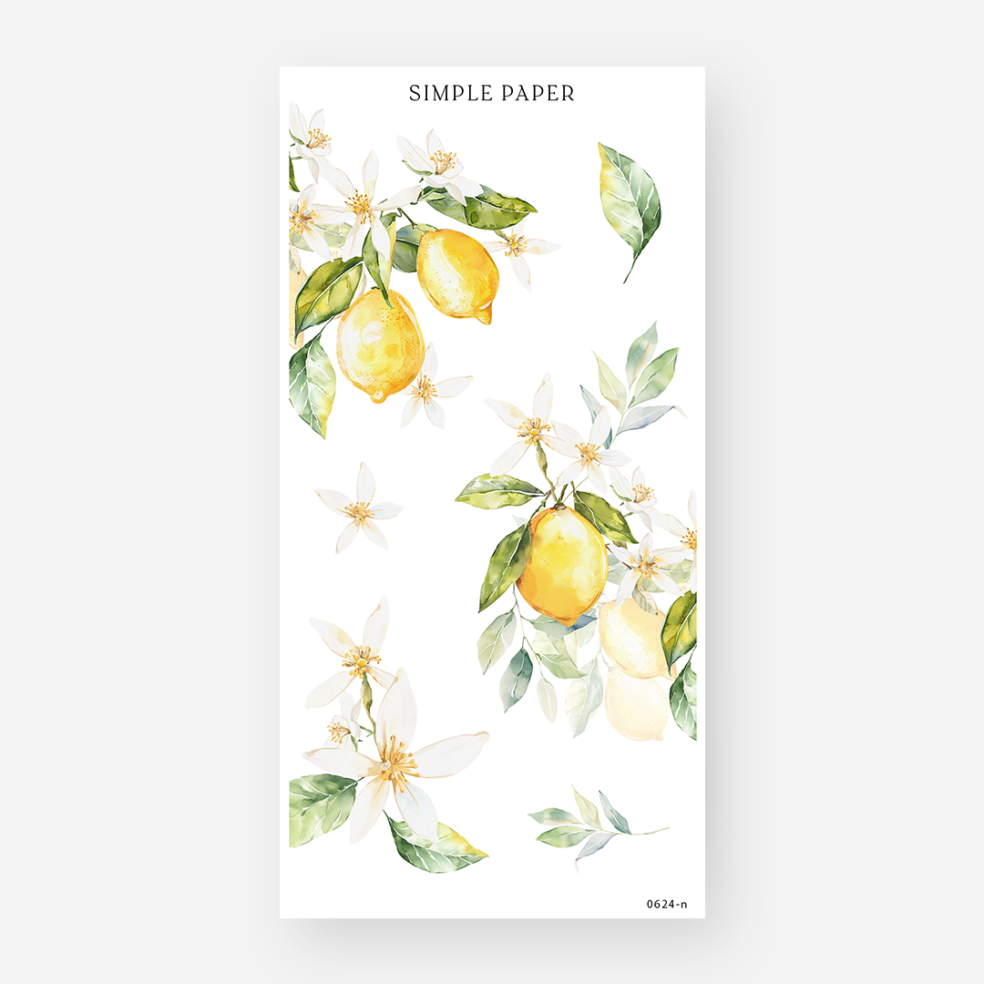 Citrus blossom branch stickers with lemons and leaves, June 2024 Sheet N