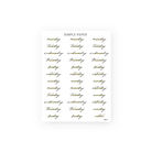Cursive weekday planner labels with a mustard highlight and a notes label, Sheet C
