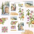 Tuscan doorway, cypress trees, hillside scenery, mosaic tiles and citrus florals, Sheet F