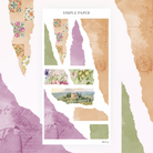 Torn paper strips, mosaic tiles, a floral spray and a villa landscape scene, Sheet G
