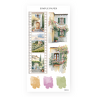 Filmstrip photo frames, bougainvillea covered windows and paint swatches in mustard, mauve and sage, Sheet K