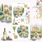 Garden fountain, columbine florals, wine and grapes, bees and an herb bundle, Sheet L