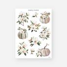 Magnolia flower stickers and heirloom pumpkin stickers in ivory and sage, November 2024 Sheet A