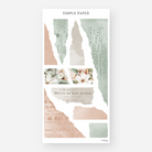 Torn paper strip stickers in sage and blush with faded print text and magnolias, November 2024 Sheet G