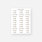 Black script days of the week planner stickers with a notes label, October 2024 Sheet C