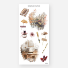 Autumn stationery stickers with a leather journal, fountain pens, dried flowers and a riverside scene, October 2024 Sheet M