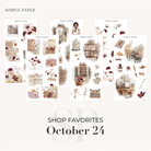 Shop Favorites bundle from the October 2024 kit with library cards, pressed florals and bookshelves