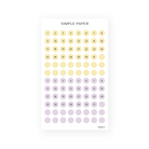 Pastel date dot stickers numbered 1 through 31 in soft butter yellow and lavender with matching blank dots
