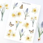 Daffodil and grape hyacinth stickers with monarch butterflies, Sheet B