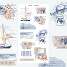 Nautical stickers with a sailboat, turtle postage stamps, a shuttered ocean window and a crab, Sheet F