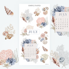 July calendar stickers with coral, shells and a starfish for planner spreads, Sheet D