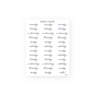 Cursive script weekday planner stickers with a notes label, Seaside Sheet C