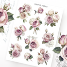 Blush and mauve rose bouquet stickers with hydrangea and baby's breath, Sheet A