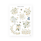 Honey Cottage Sheet A sticker sheet: white daisies, a white rose, honeybees and a blue butterfly
