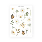 Honey Cottage Sheet B sticker sheet: two monarch butterflies with white daisies and leafy stems