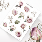 Single rose and bud stickers with hydrangea, baby's breath sprigs and a leaf, Sheet B