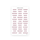 Pretty Season Sheet C sticker sheet: Monday to Sunday word stickers with Notes and Important labels in burgundy